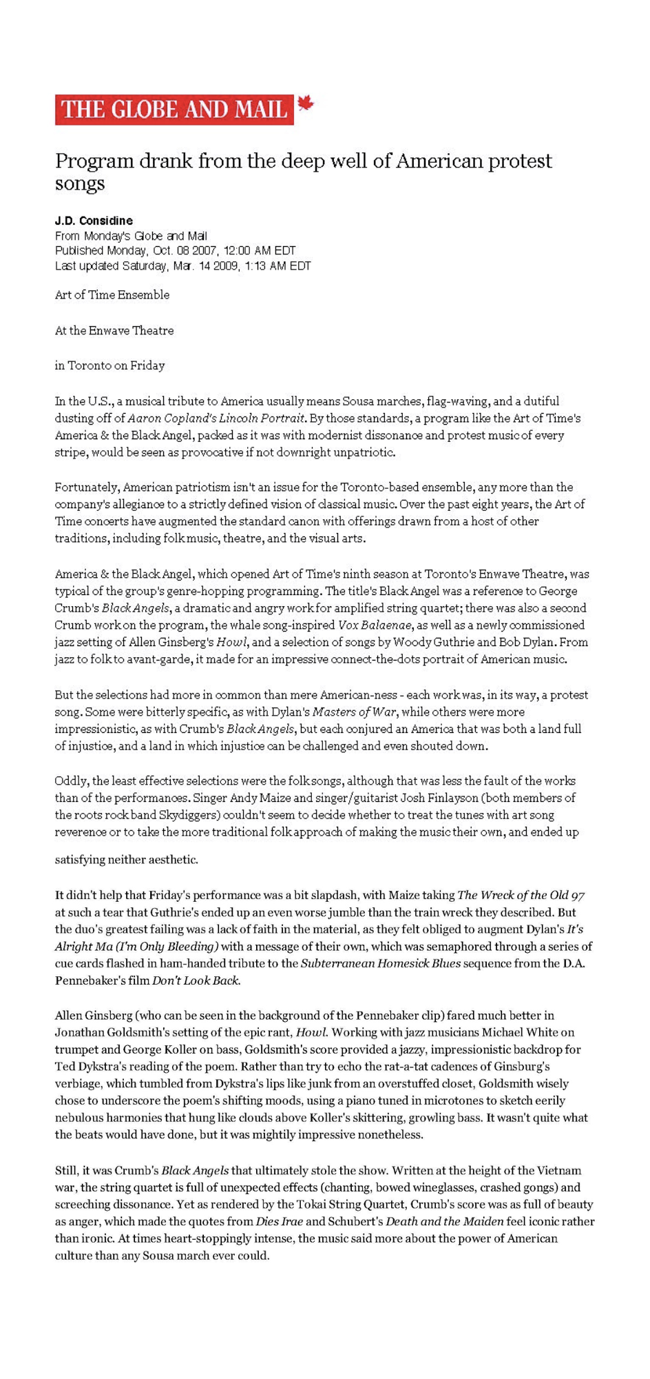 The Globe and Mail, October 6, 2007