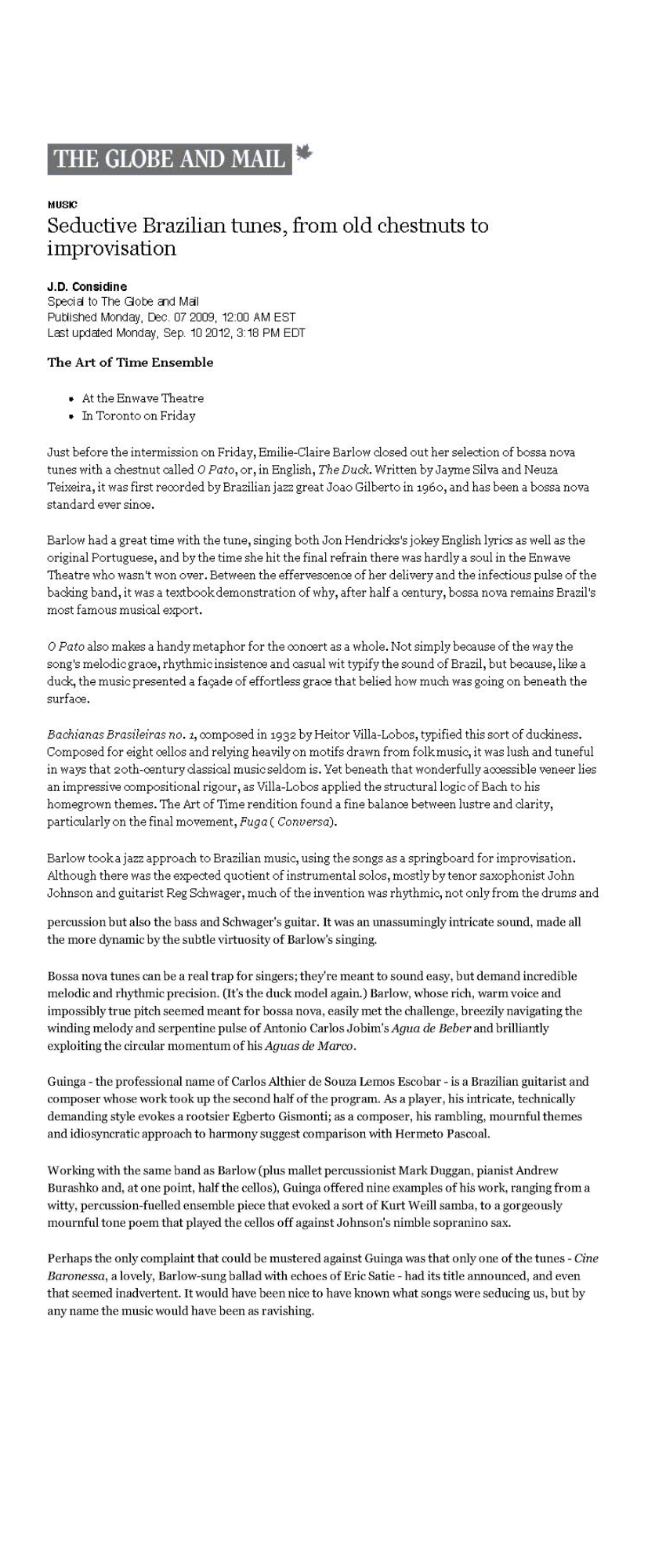 The Globe and Mail, December 7, 2009