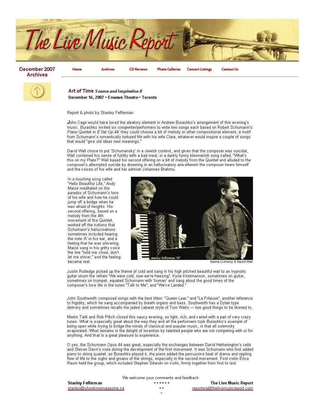 The Live Music Report, December 16, 2007
