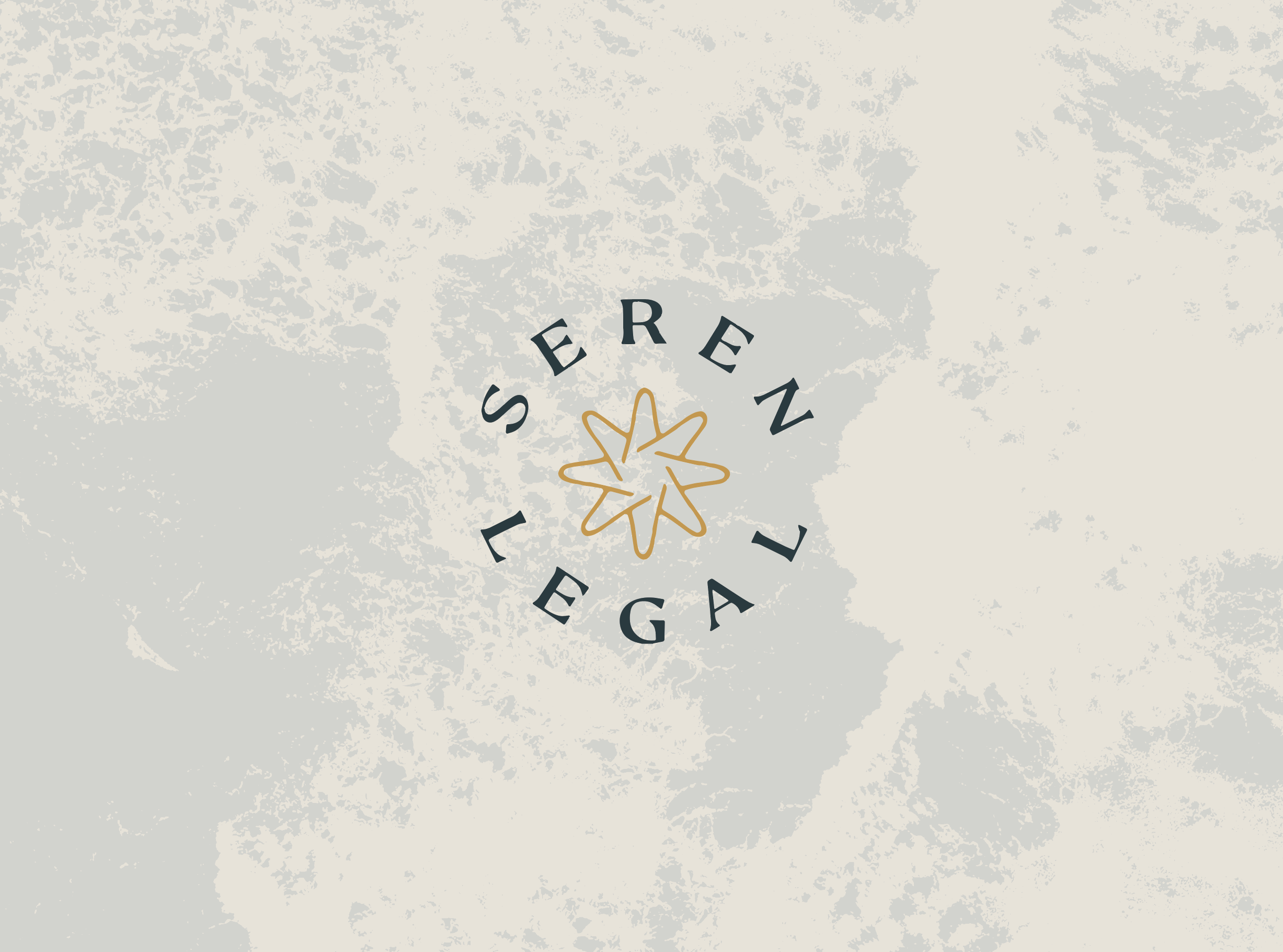 Serein Legal logo featuring a stylized gold star-shaped design in the center with the words "Serene Legal" curving around it on a textured gray background.