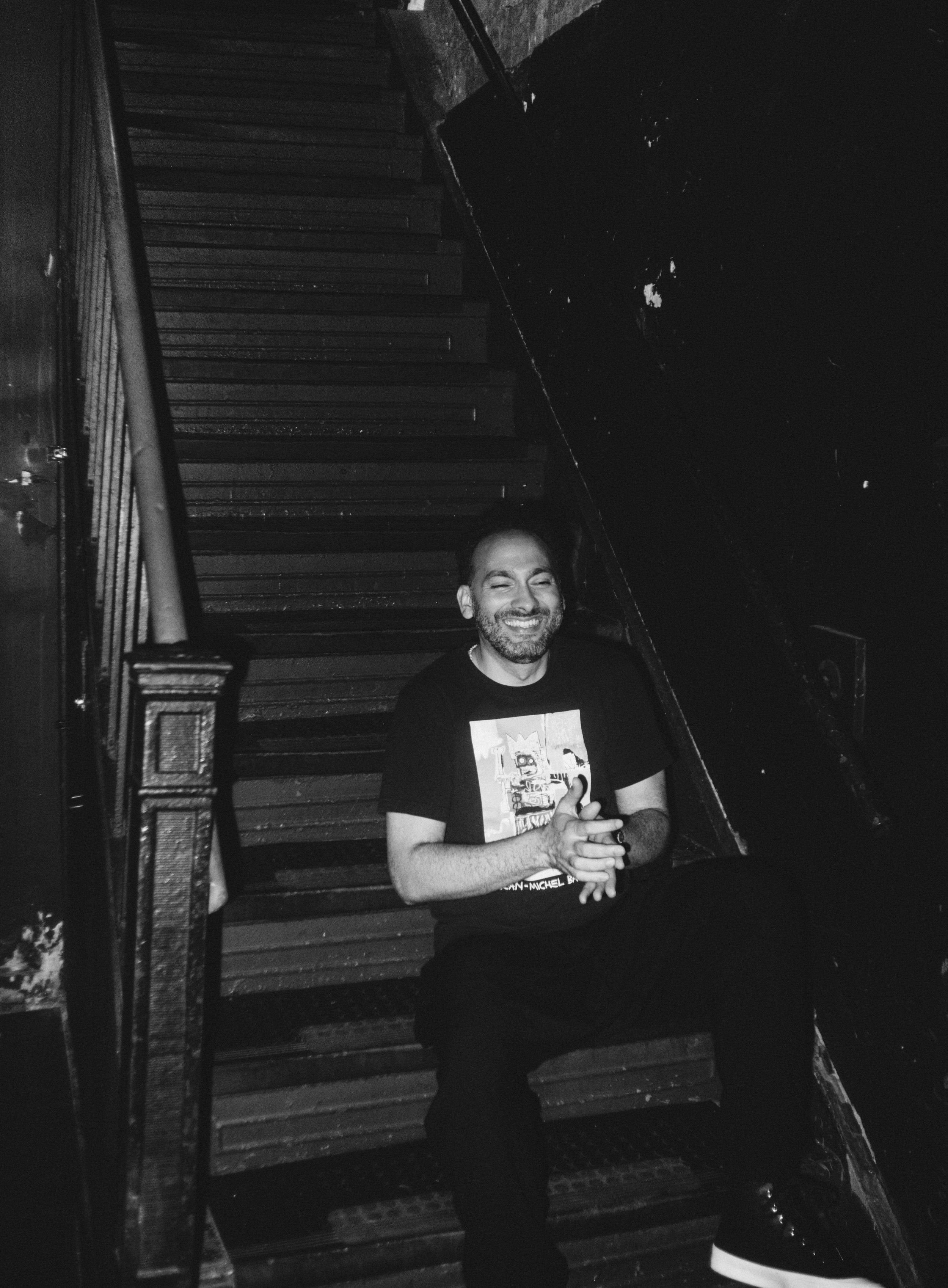 At the staircase in the back of the Village Vanguard. Photo by Dikayl Rimmasch