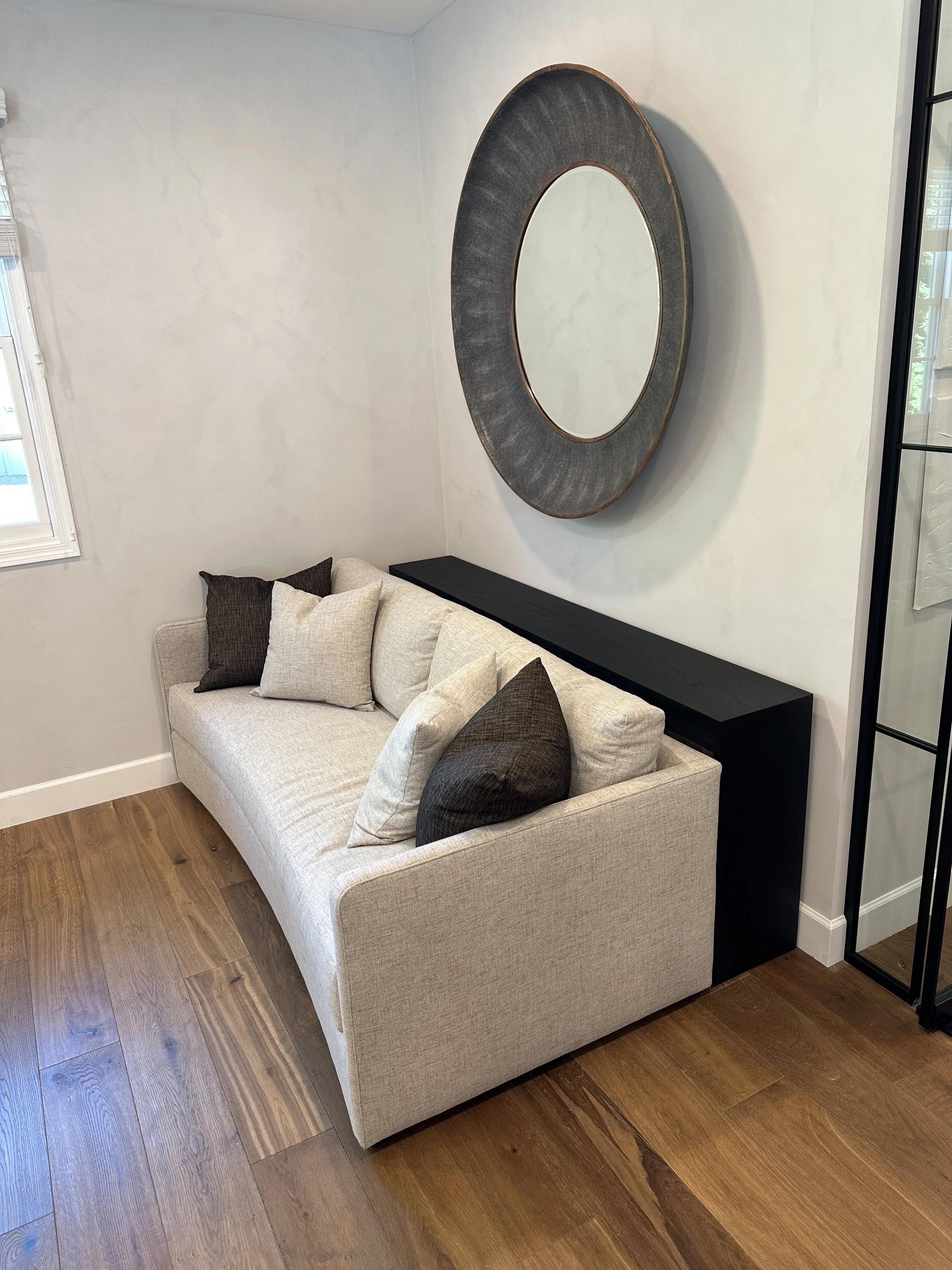 Oak couch table stained pure black with matte finish