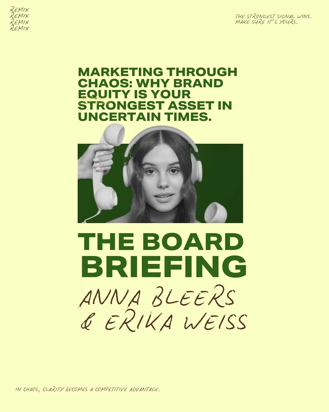 Everyone&rsquo;s playing defense.
Budgets slashed. Growth stalled.
Marketing in chaos mode.

But the smartest brands?
They&rsquo;re doubling down, not on ads, but on equity.

In our latest BOARD BRIEFING,
Members Anna Bleers + Erika Weiss unpack why 