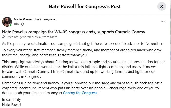 In Solidarity – Powell’s Endorsement of Conroy Reshapes The WA-5 Congressional Race