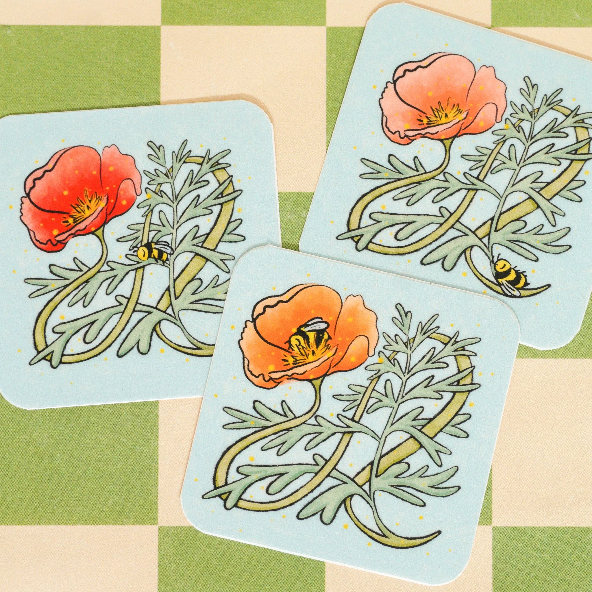 Poppies and Bees Stickers.jpg