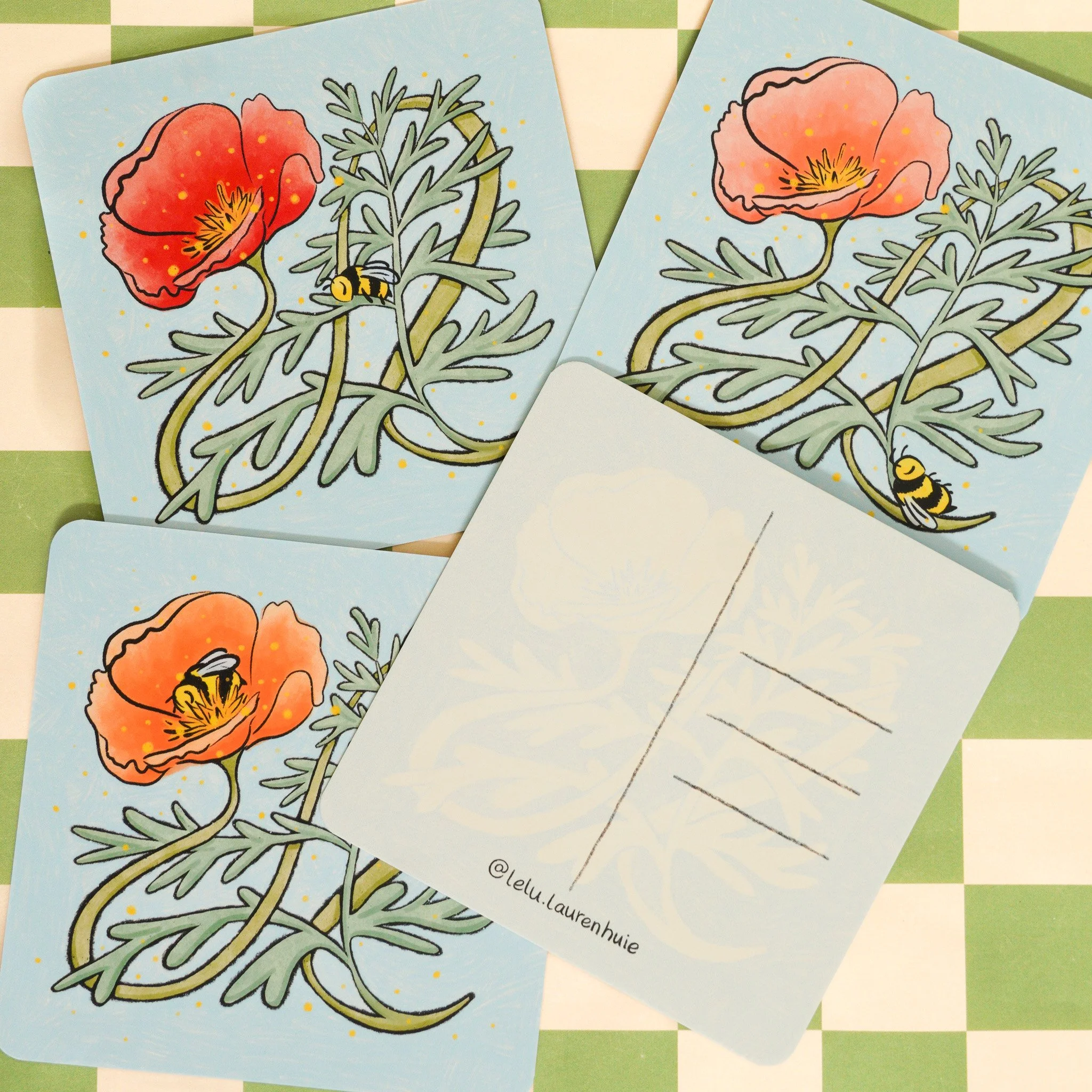 Poppies and Bees Postcards.jpg