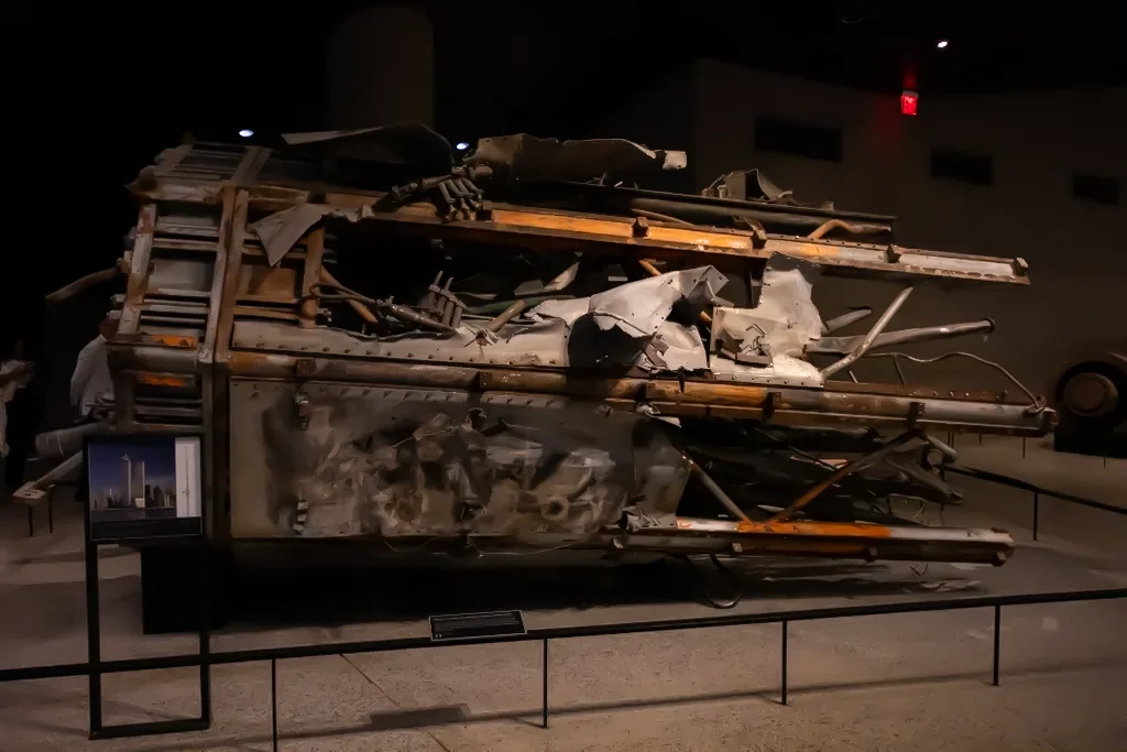 Wreckage of the North Tower radio antenna on display at the 9/11 Memorial Museum