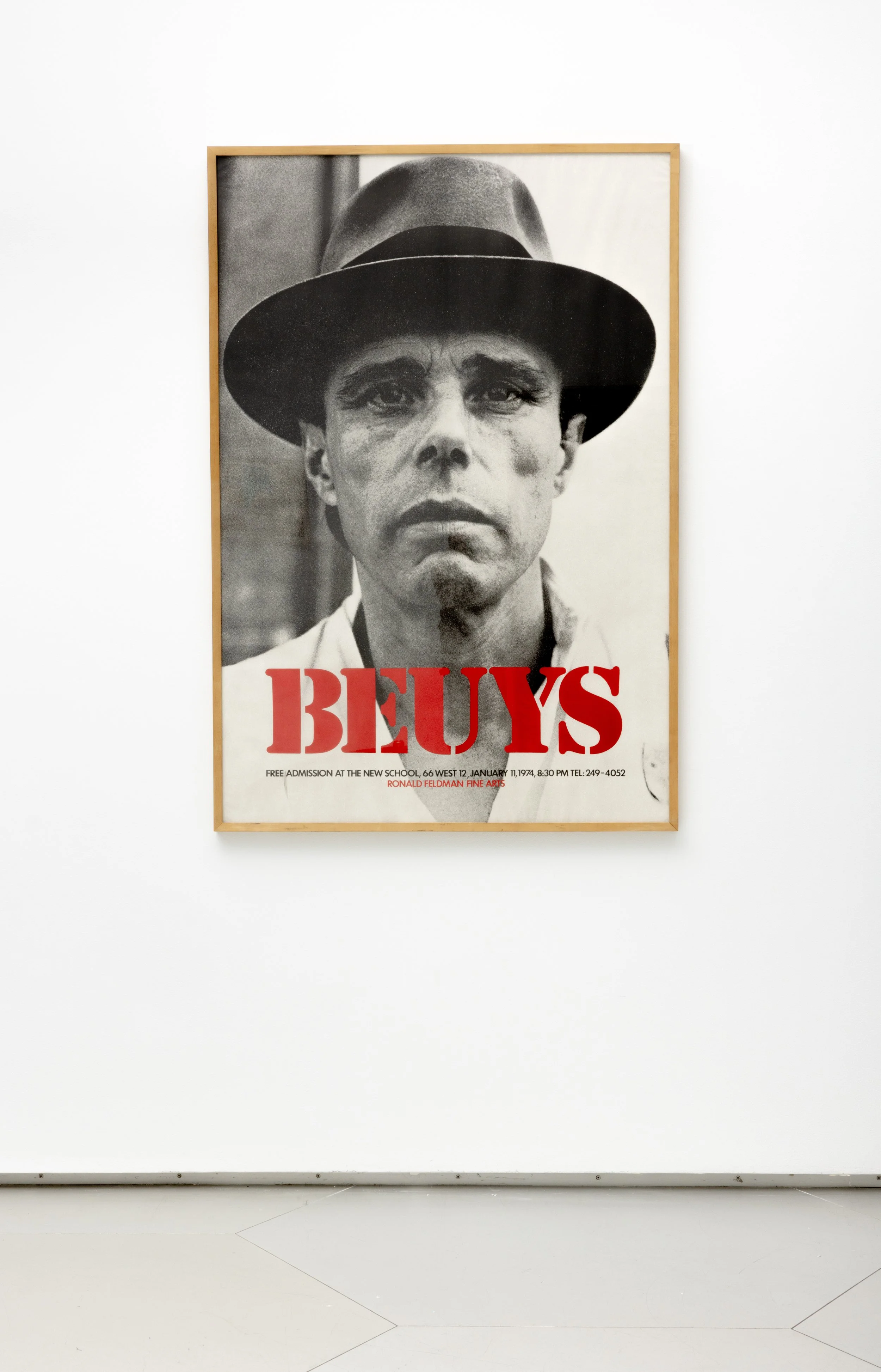  Joseph Beuys  
 Joseph Beuys at the New School (poster)  
1974 
Offset lithograph 
56 x 38 in. 
142.2 x 96.5 cm 
Gift of Ronald and Frayda Feldman 
The New School Art Collection
