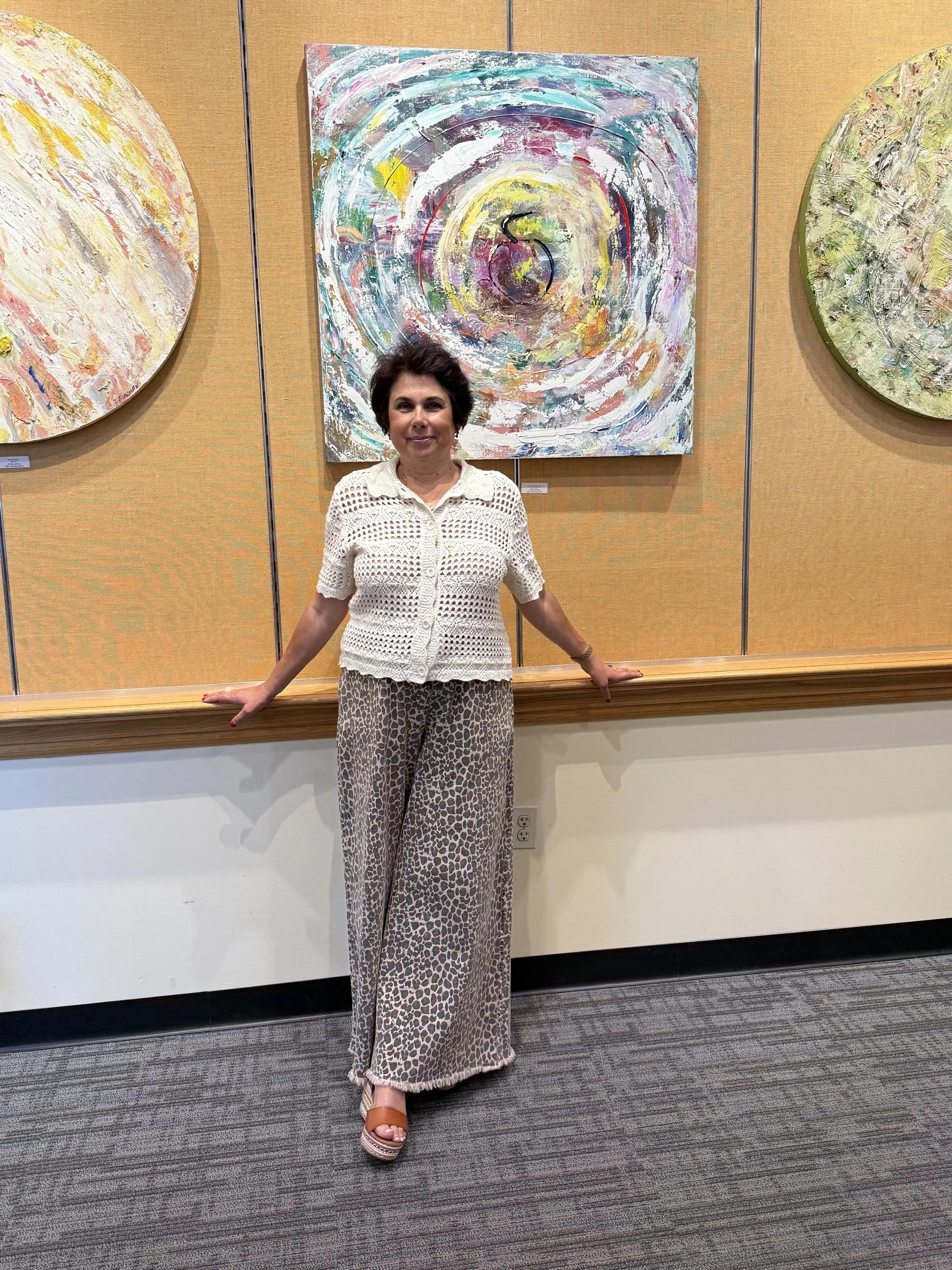 Irina Gorbman is showing her geometry-themed artwork at the Weston Public Library through August. (Courtesy photo/Irina Gorbman)