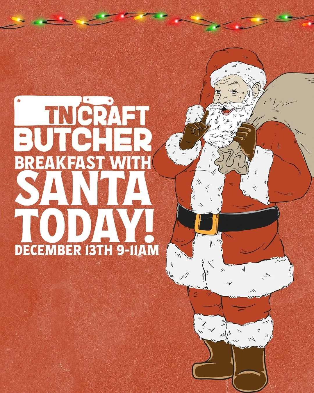 Come to TCB today from 9-11am for Breakfast with SANTA!