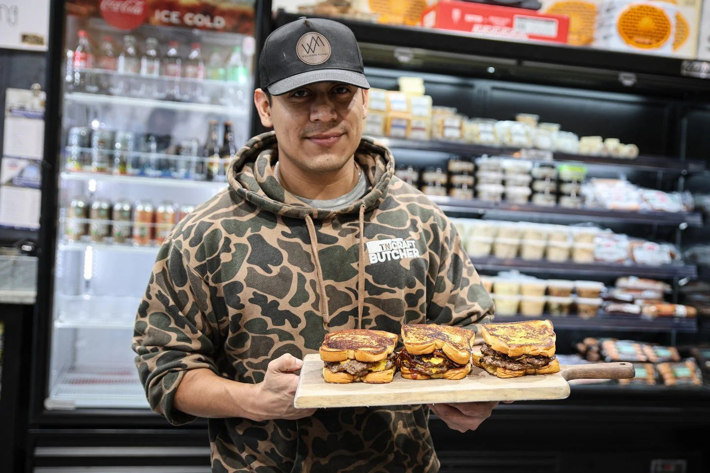 Double smash burger with garlic butter spread, melted American cheese, apple bacon, TCB apple butter BBQ sauce, and duck fat&ndash;toasted buns. Yeah&hellip; it&rsquo;s that good.