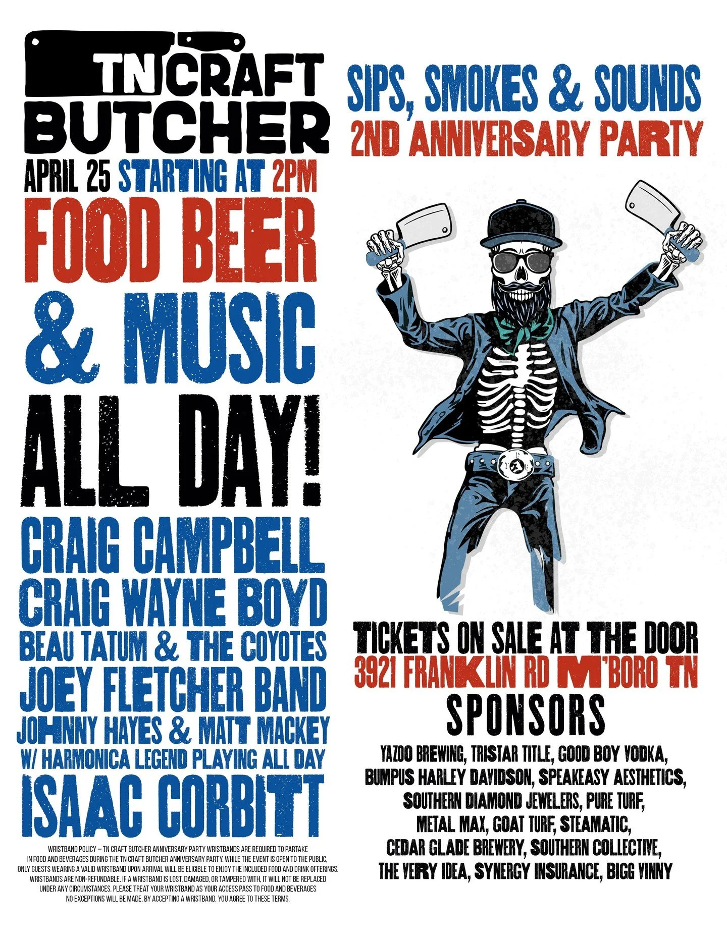 April 25th! Come celebrate our 2nd Anniversary Party at TCB. Wristbands for all you can eat food and drinks are available at the store or online on at eventbrite. Link in the bio!