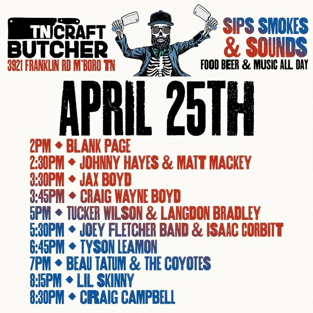 Stacked lineup. Back-to-back energy. Check the schedule and come hang with us April 25th. Wristbands for all you can eat food and drinks are available at TCB or on Eventbrite. Link in bio!