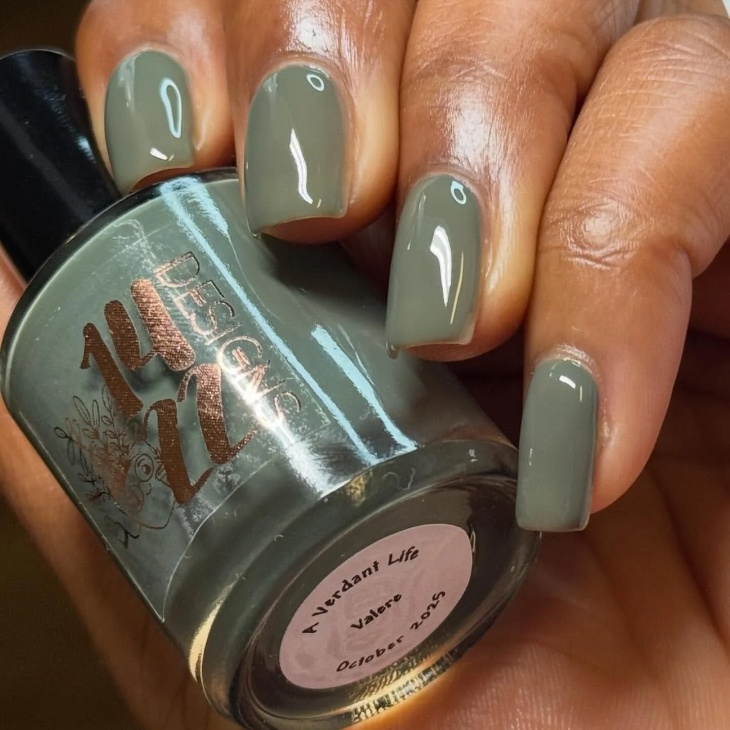 Up next in The Verdant Life trio is &ldquo;Valere&rdquo; - an olive green creme with a gray undertone.  This polish has been begged for by my sister, Valerie.  When Chris (@plantnerdbroom) suggested a collab and requested greens, the time was right!
