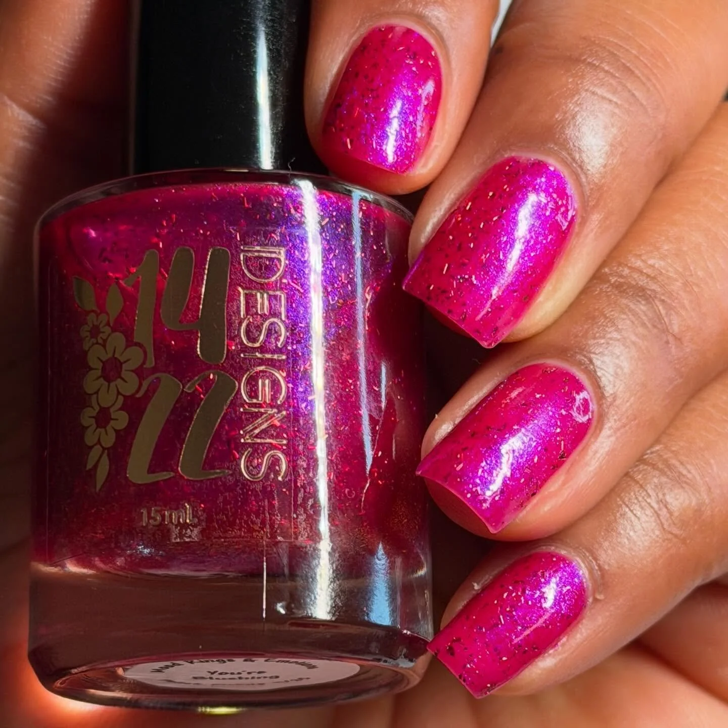 @polishpickup is open!  For  the Mood Rings and Emotions theme this month, I created &ldquo;You&rsquo;re Blushing&rdquo;, a bright, raspberry pink with a purple shimmer and orangey-red metallic flakes.  This is $13.50 with 100 bottles available.

Swa