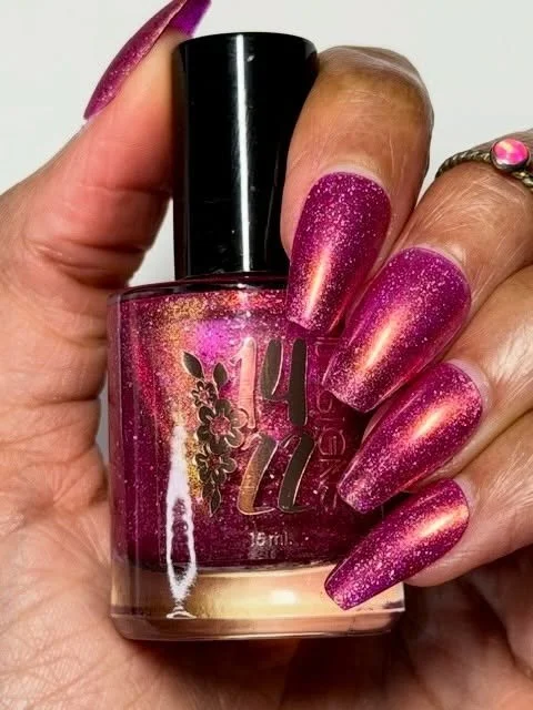 NEW THEME for @hellahandmadecreations starting this month:  Game Night!  We are starting off with &ldquo;Bank Closed&rdquo;, a vibrant fuchsia polish with gold-peach shimmer and holographic flakes, inspired by Mall Madness.  HHC opens December 14 at 