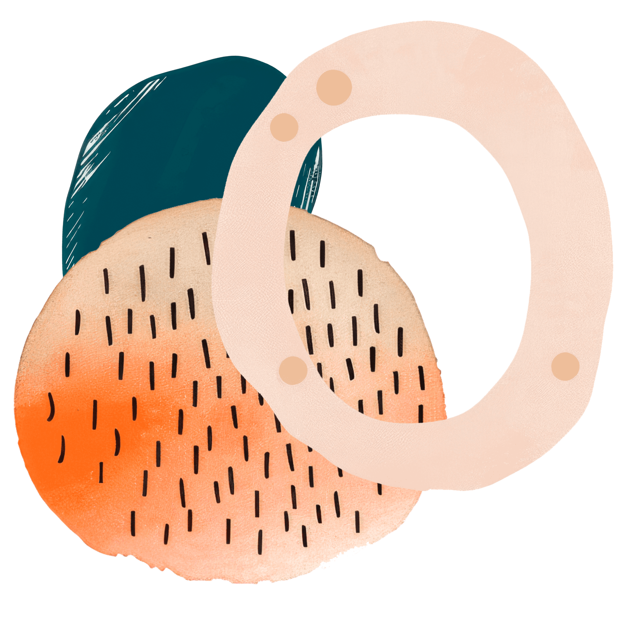 Abstract shapes in teal, terracotta, and blush including overlapping circles — therapy specialties Austin TX