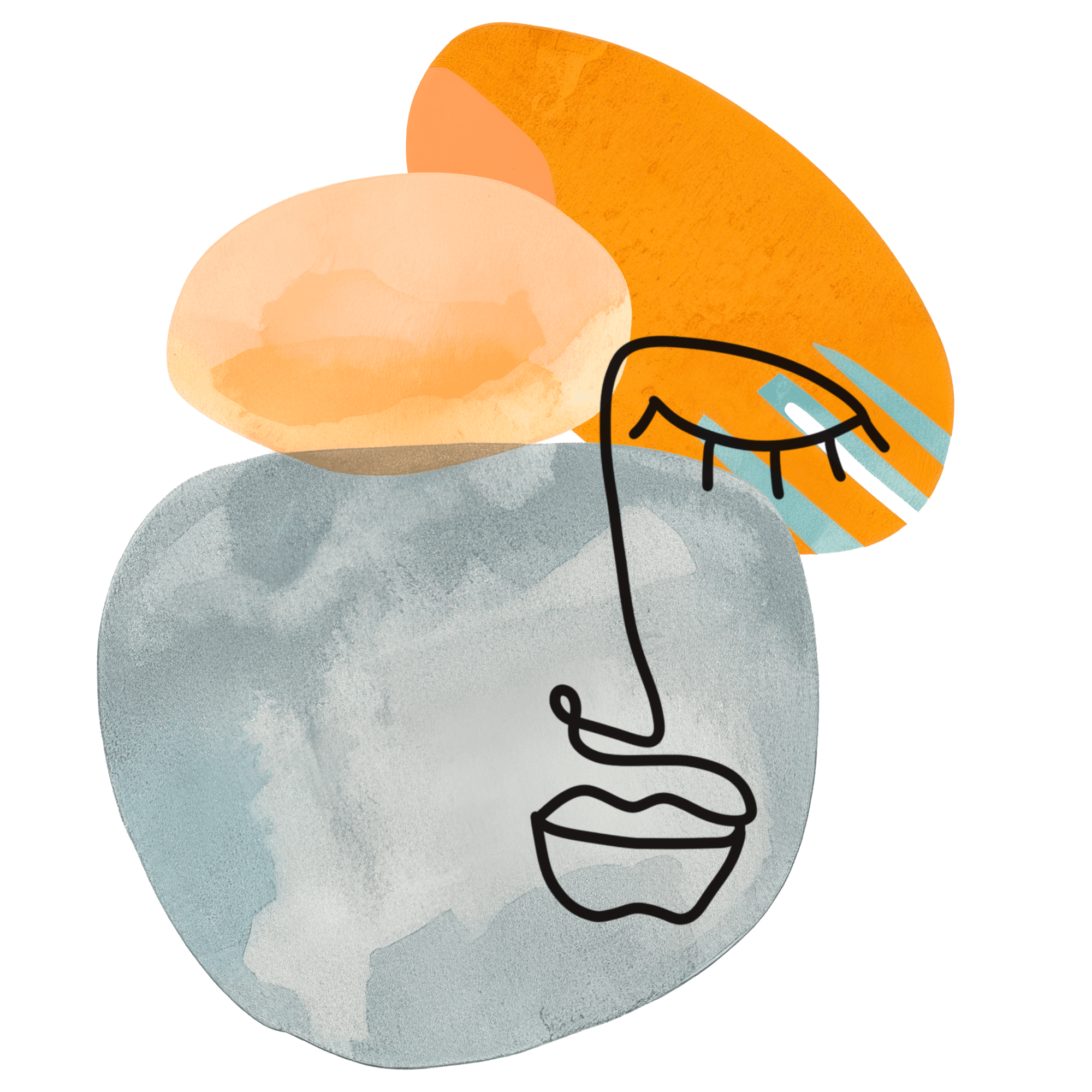 Abstract line drawing of a face with overlapping shapes in amber, peach, and soft grey-blue — life transitions therapy Austin TX