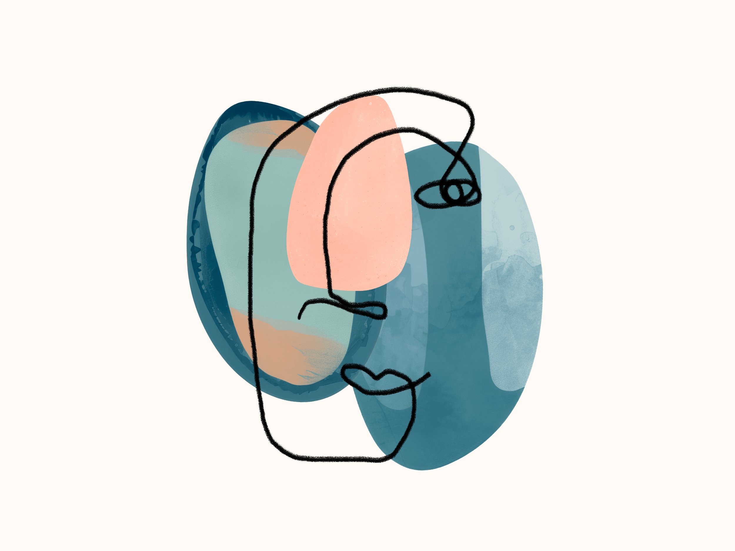 Abstract image of face with shapes in background