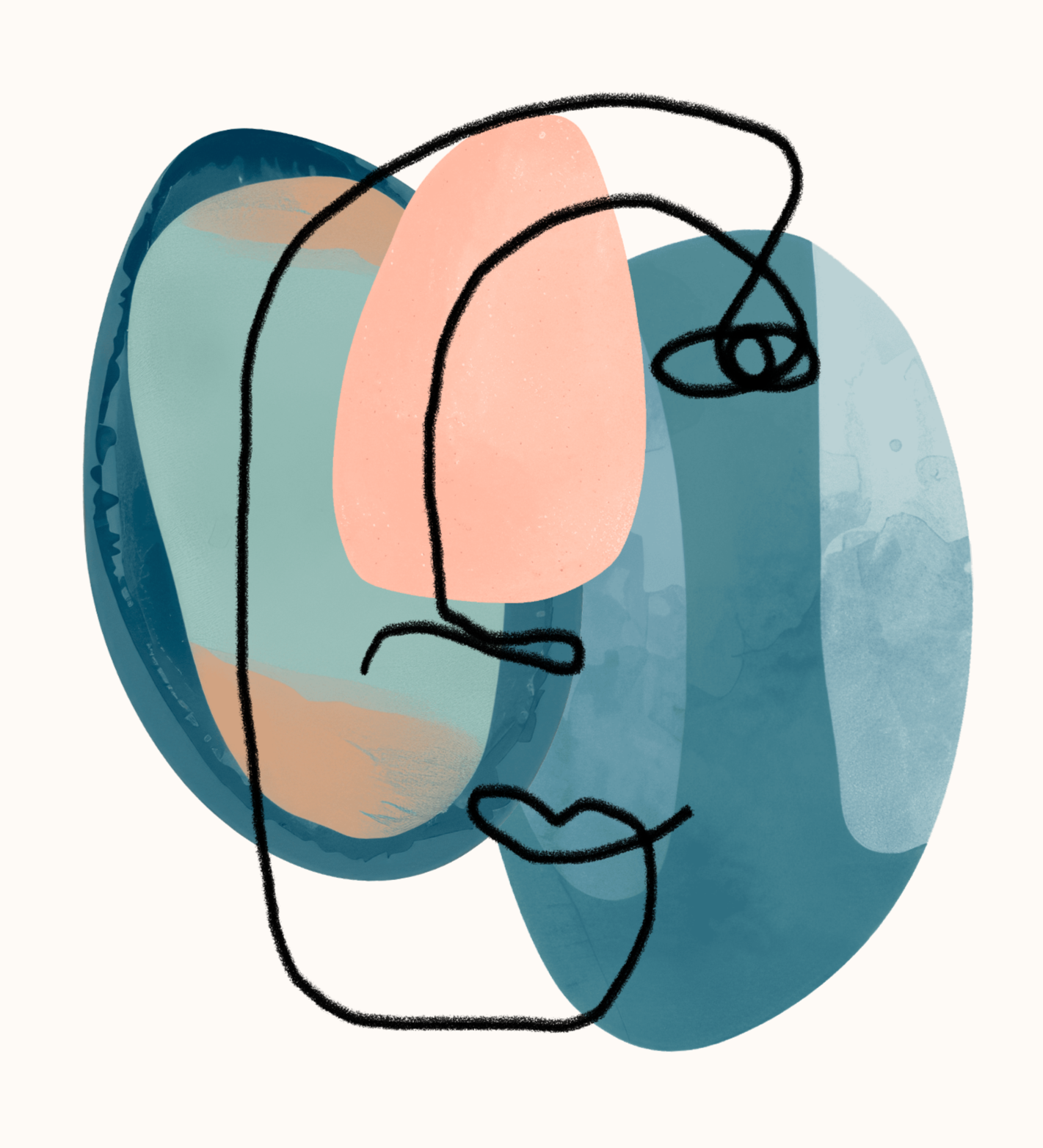 Abstract image of face with abstract shapes in background