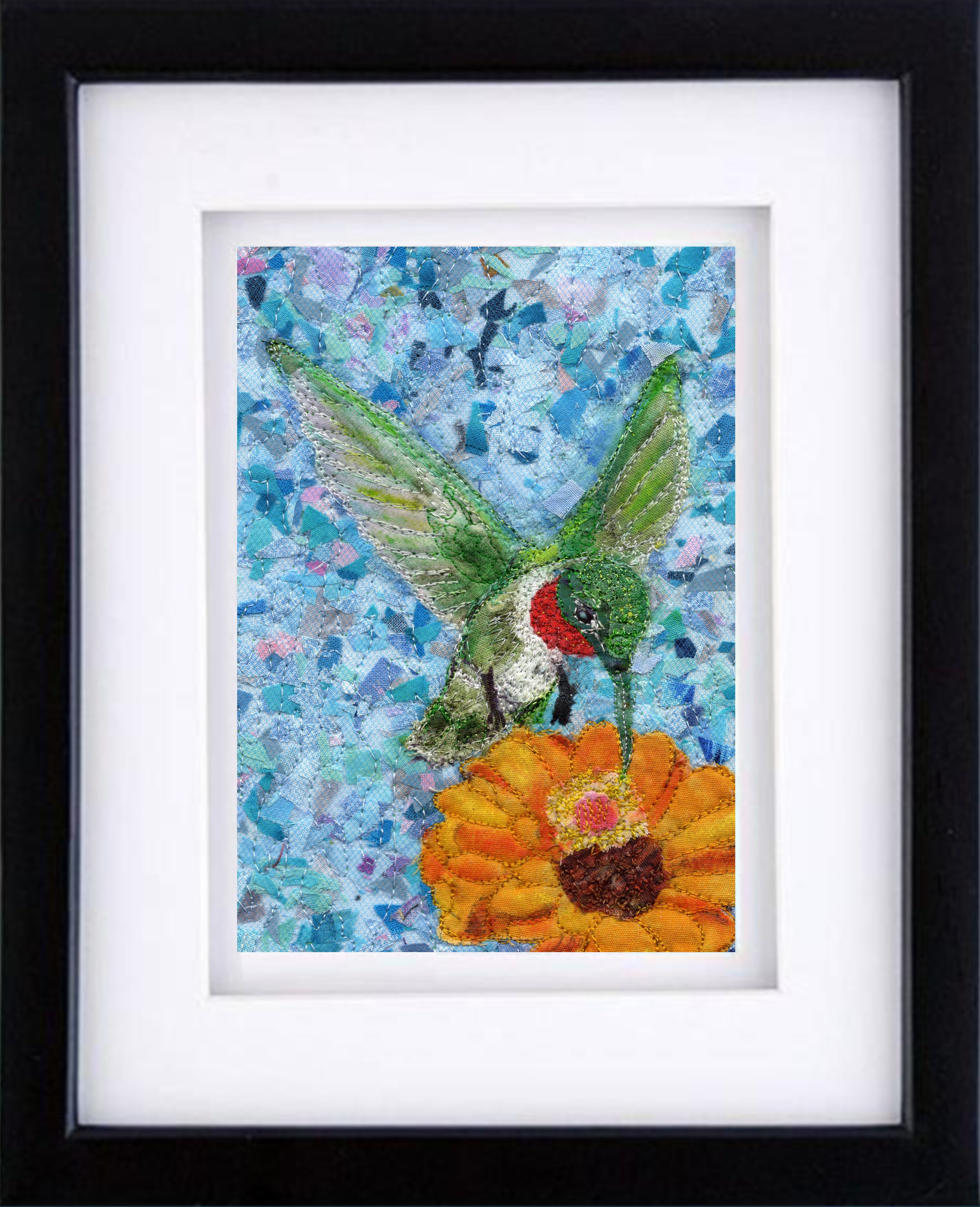 SKU:BHB010 Ruby Throated Humming bird on zinnia SOLD