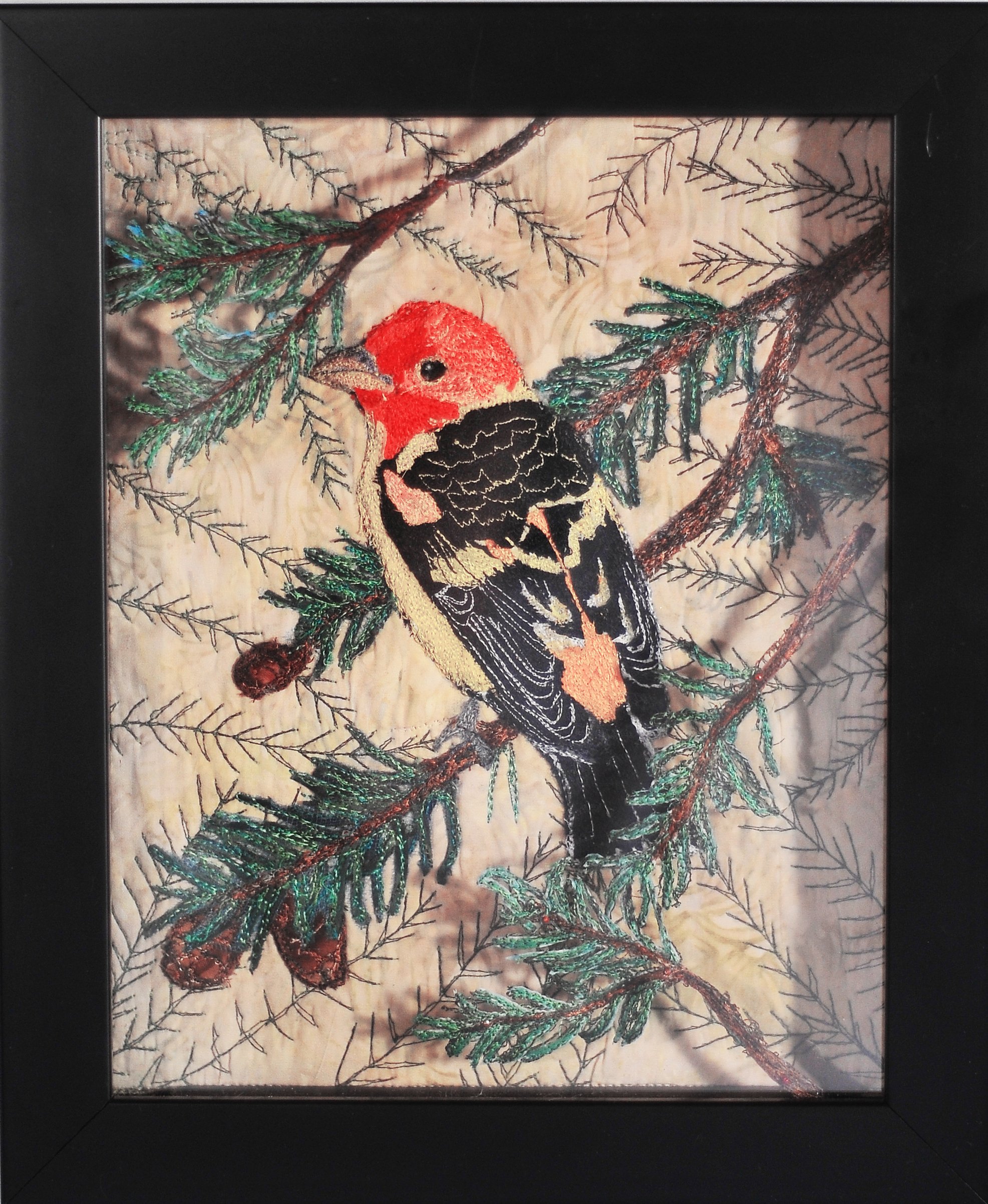 SKU:BWT001 Western Tanger in shadow box with thread painted pine