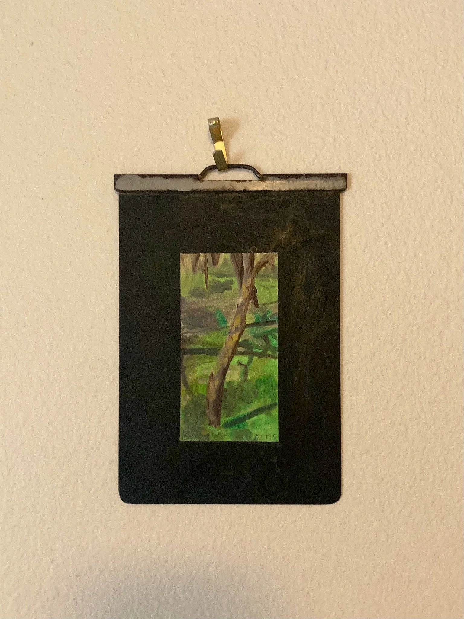 'crooked tree', oil on vintage photo slide, 2018