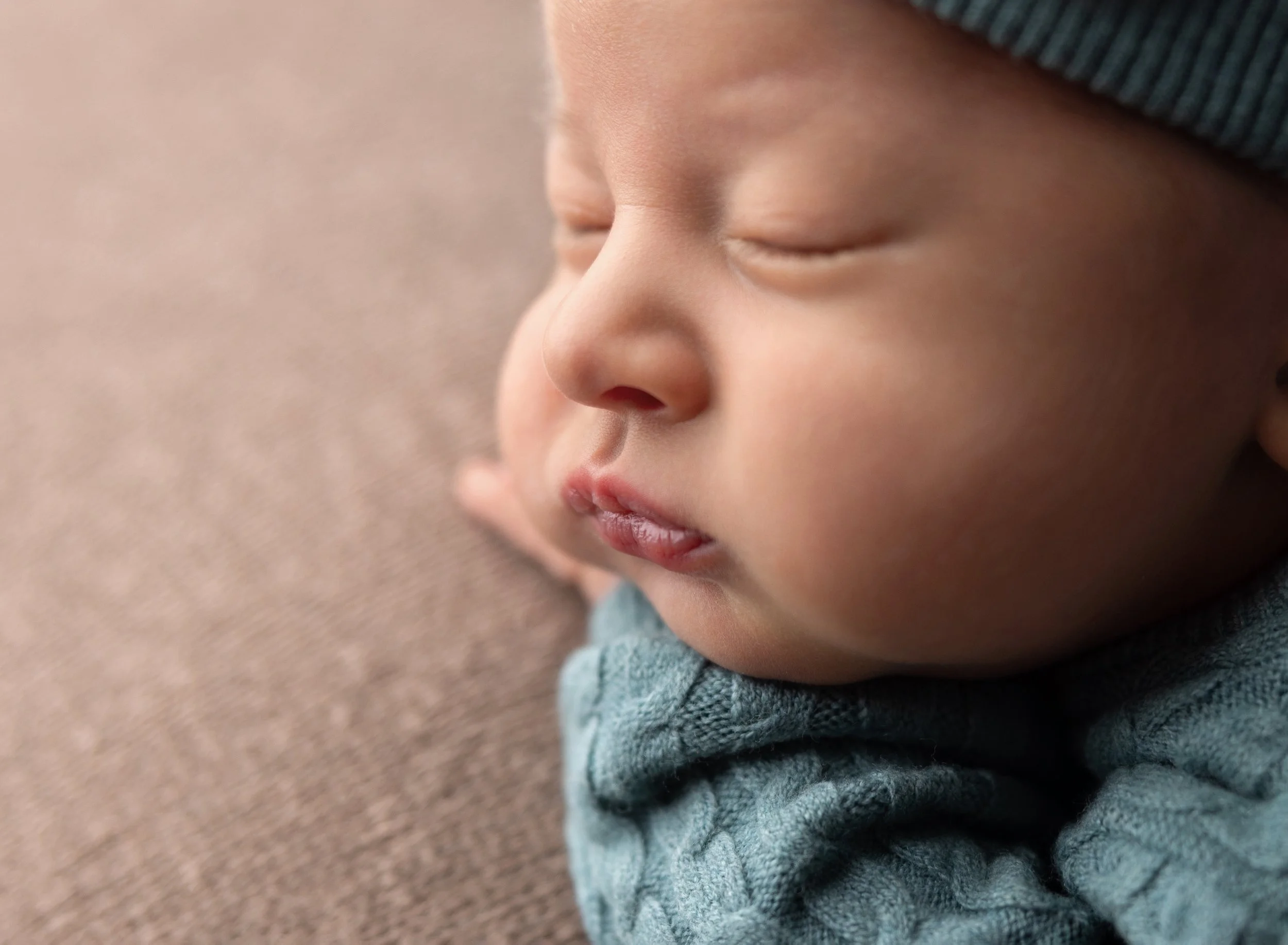 Close up photo of newborn boy lips Port Charlotte FL studio