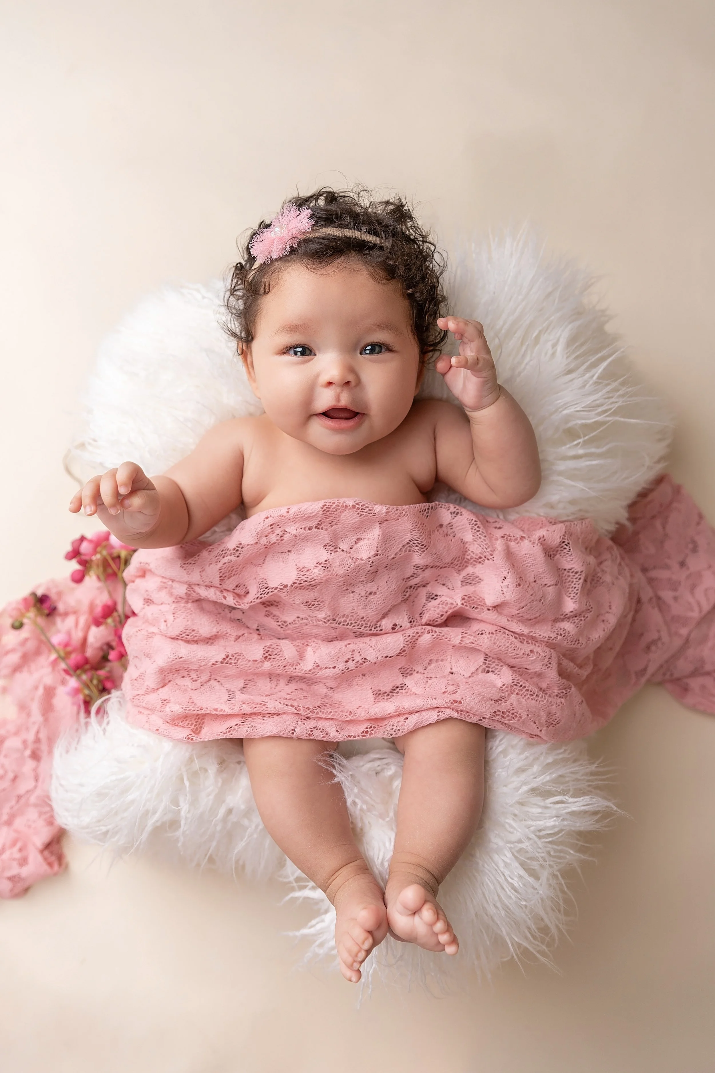Three month old girl in milestone session in Port Charlotte, Florida photo studio