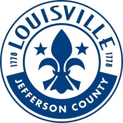 The official seal of Louisville, Jefferson County, featuring a fleur-de-lis symbol and the text 'Louisville 1778 Jefferson County'.
