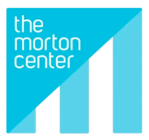 Logo of the Morton Center with blue background and stylized black and light blue letters