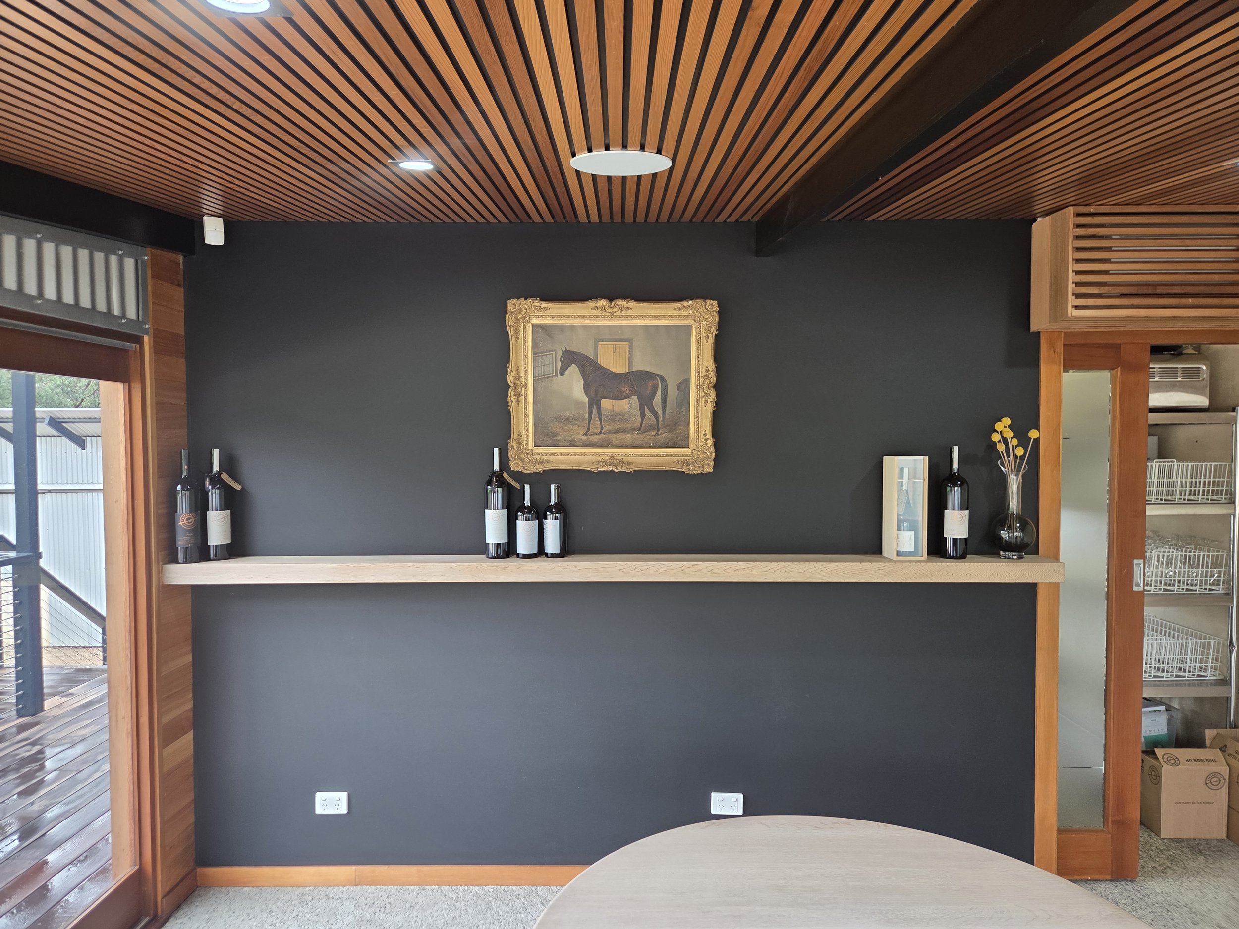 Interior of Karrawatta Winery with charcoal paint