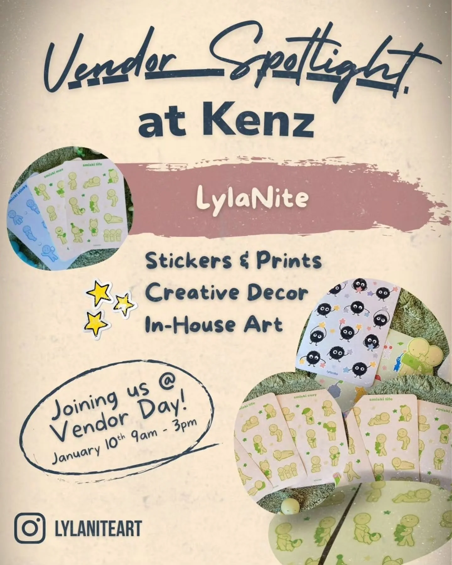 Vendor spotlight: @lylaniteart 🎨✨

LylaNite is a small independent art business specializing in stickers, sticker sheets, and art prints designed for planners, journaling, and creative decorating. All artwork is created in-house and thoughtfully pro
