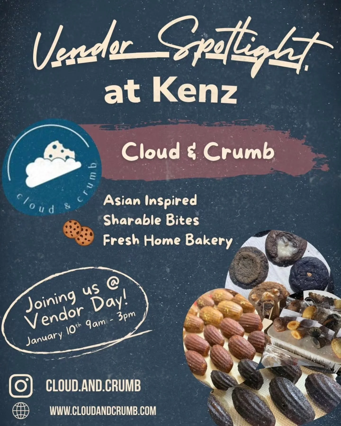 Vendor spotlight: @cloud.and.crumb 🍪☁️

Cloud &amp; Crumb is a home bakery inspired by Asian and Hong Kong flavors, offering madeleines and cookies that are perfect for sharing over good conversations or gifting to someone special.

Catch Cloud &amp