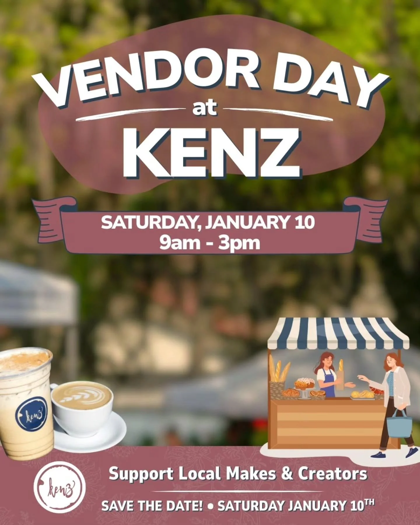 Vendor Day at Kenz ☕️🌿

Join us this Saturday, January 10 from 9am&ndash;3pm for a daytime pop-up featuring local makers, good drinks, and an easygoing atmosphere.

Shop local, sip something good, and spend the day with us at Kenz.

445 Hershner Dr,