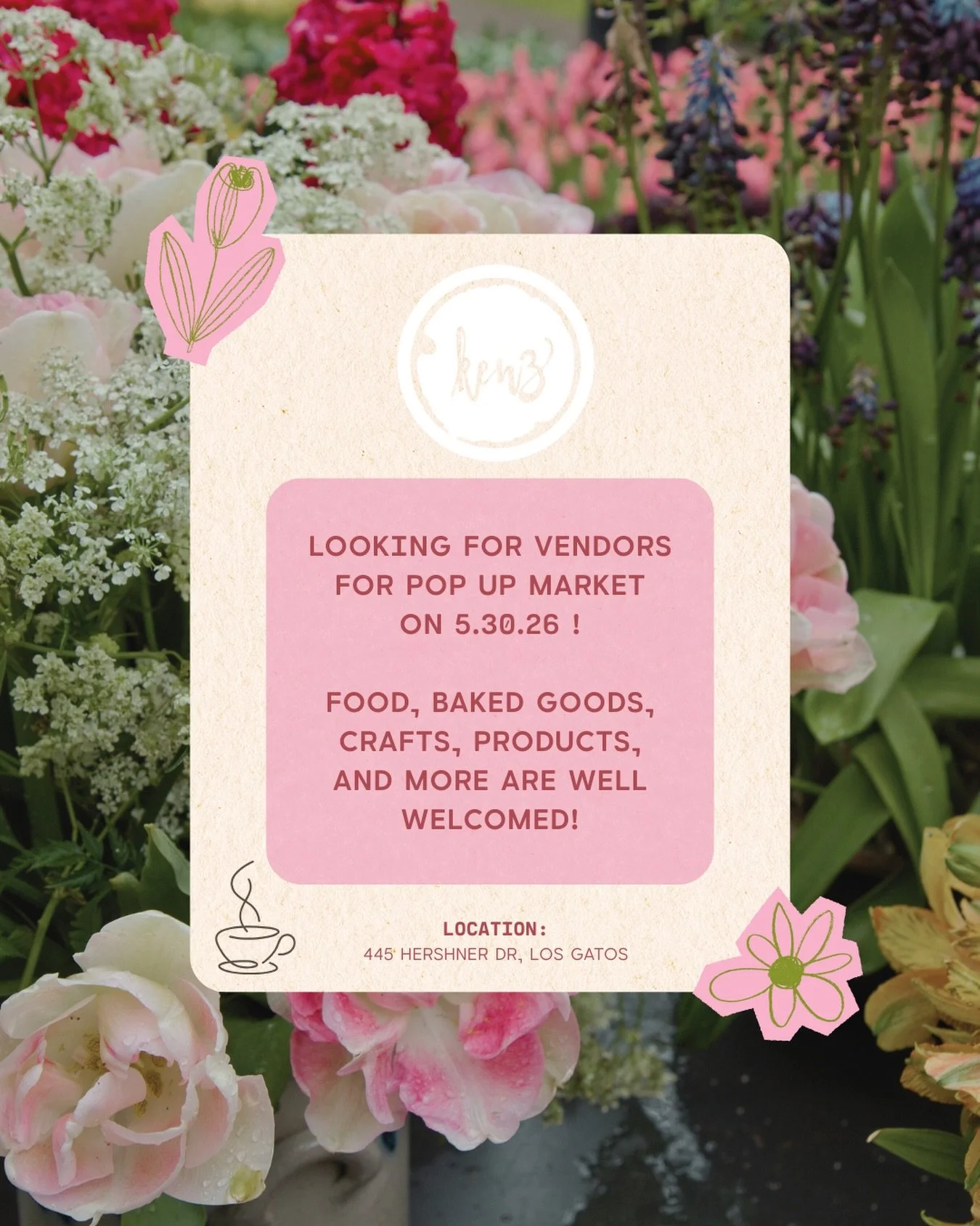 Calling all vendors!! Kenz Coffee Bar is hosting another market on May 30th! If you&rsquo;re interested to be a vendor please go to the link in our bio to apply! Share it around! 🌸✨

#losgatos #vendor #vendors #spring #springmarket
