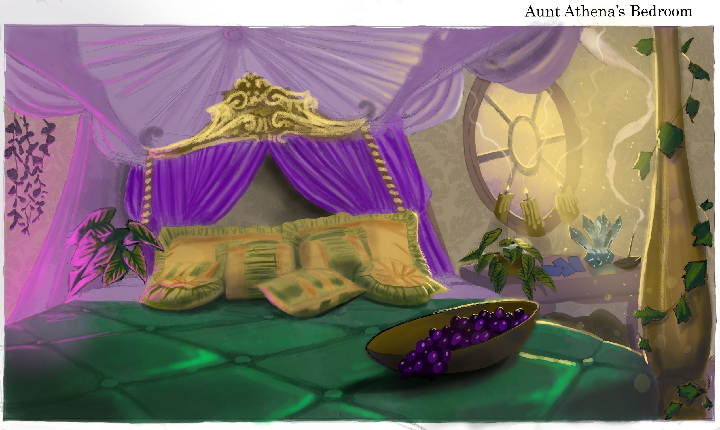 Aunt Athena's Bedroom - Early design sketch for an in-development project.