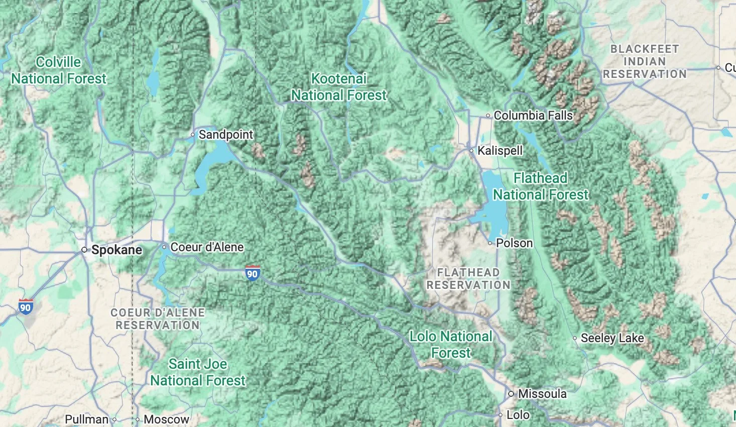 Map of North Idaho and Montana