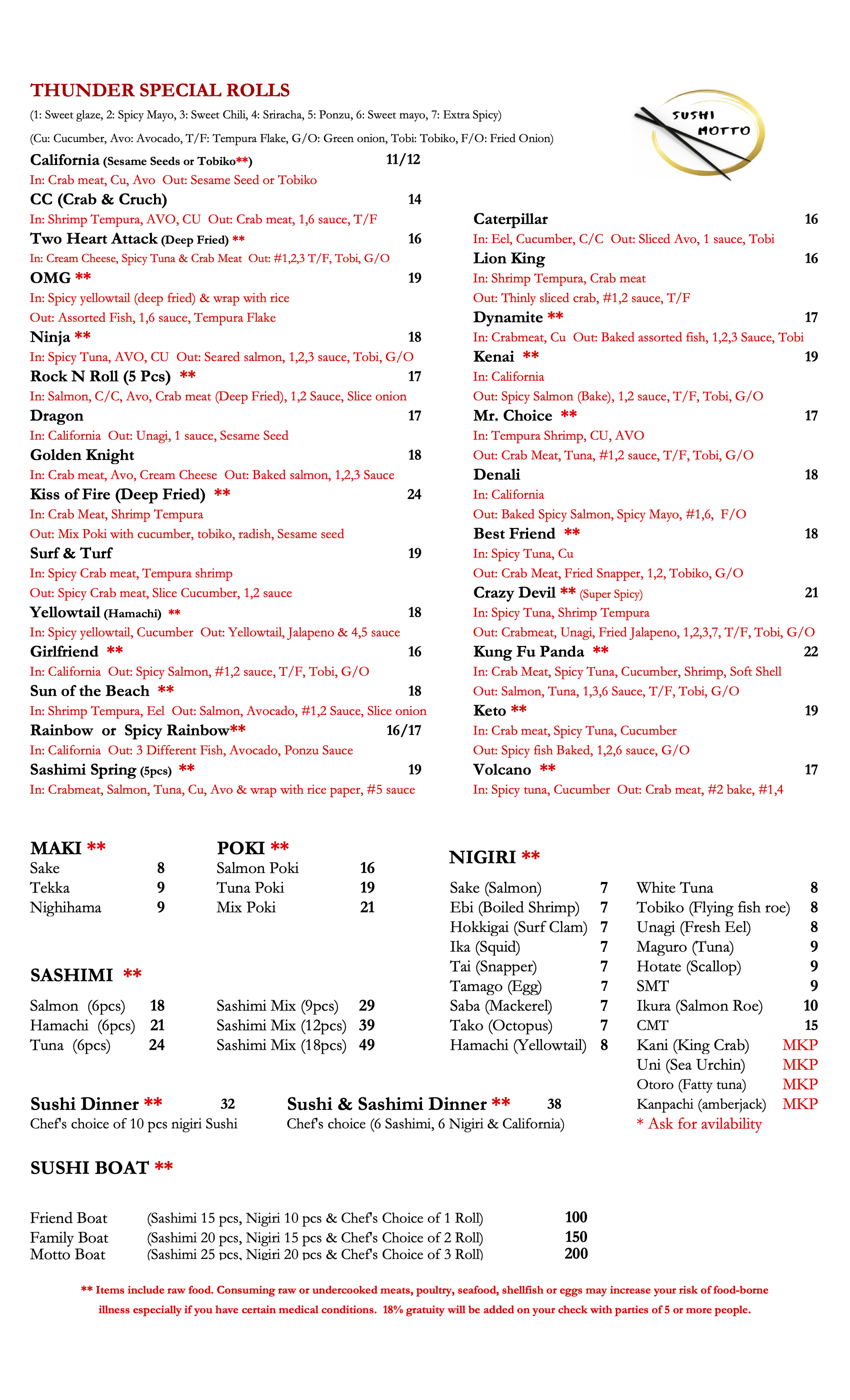 Menu — Sushi Motto