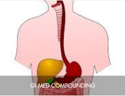 Diagram of the human digestive system showing the stomach and esophagus, with the caption 'GIMED COMPOUNDING'.