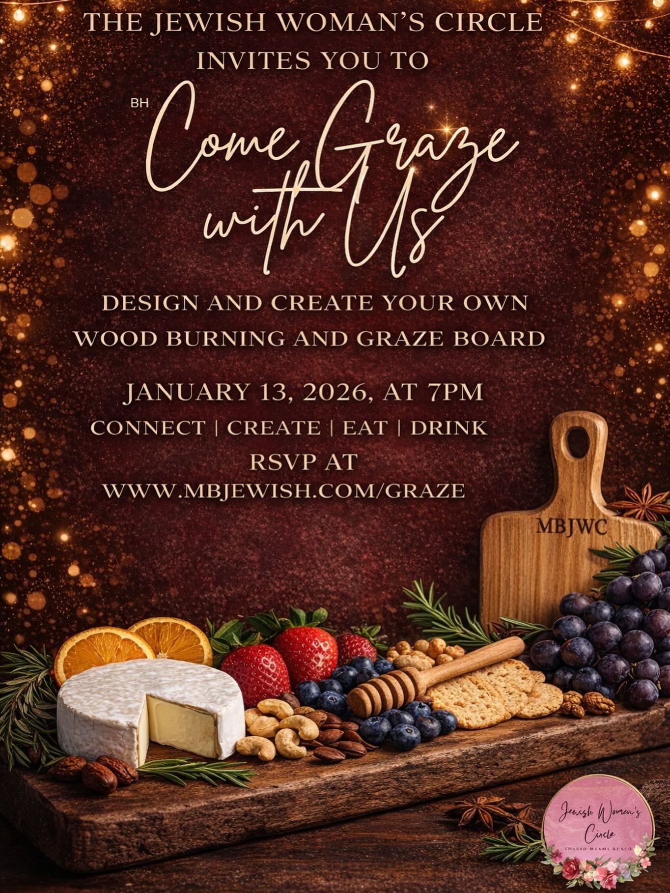 Gather. Create. Graze.
Join us for a cozy night of crafting, connection, and curated bites at Jewish Women&rsquo;s Circle 🤍
📅 January 13, 7PM
🎨 Wood burning + graze boards
🔗 RSVP link in bio
Location upon RSVP