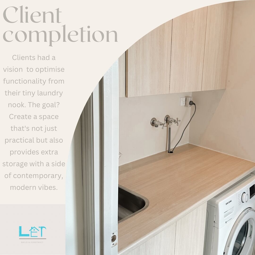 Swipe for BEFORE ππ½
Clients had a vision to optimise functionality from their tiny laundry nook. The goal? Create a space that’s not just practical but also provides extra storage with a side of contemporary, modern vibes. They had a budget