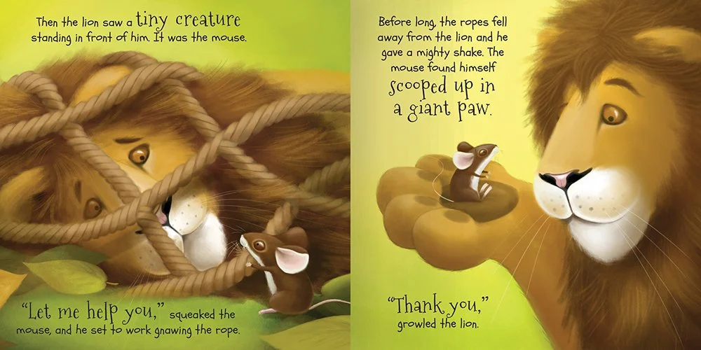 Jo-Cowan-gingerbread-moon-creative-freelance-designer-childrens-book-Aesops-fables-lion-mouse-spread-02-miles-kelly-9781786170040.jpg
