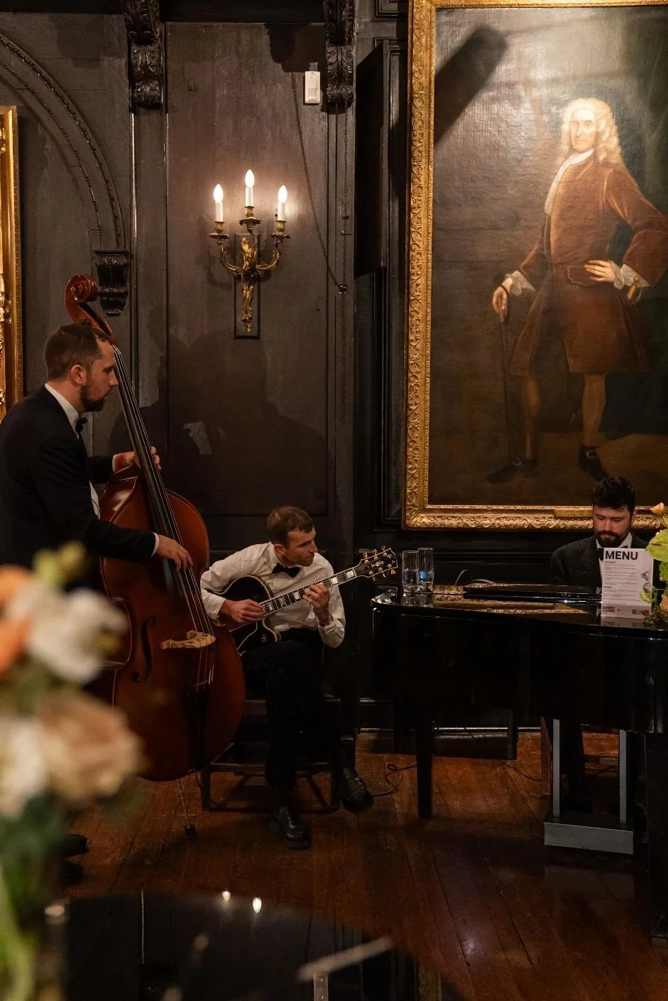 Musicians entertaining clients at Apothecaries' Hall
