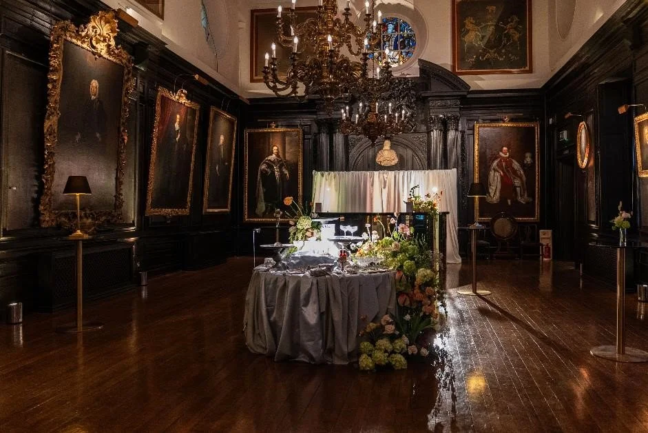 The Main Hall set up with a luxury designed food station before guests arrive