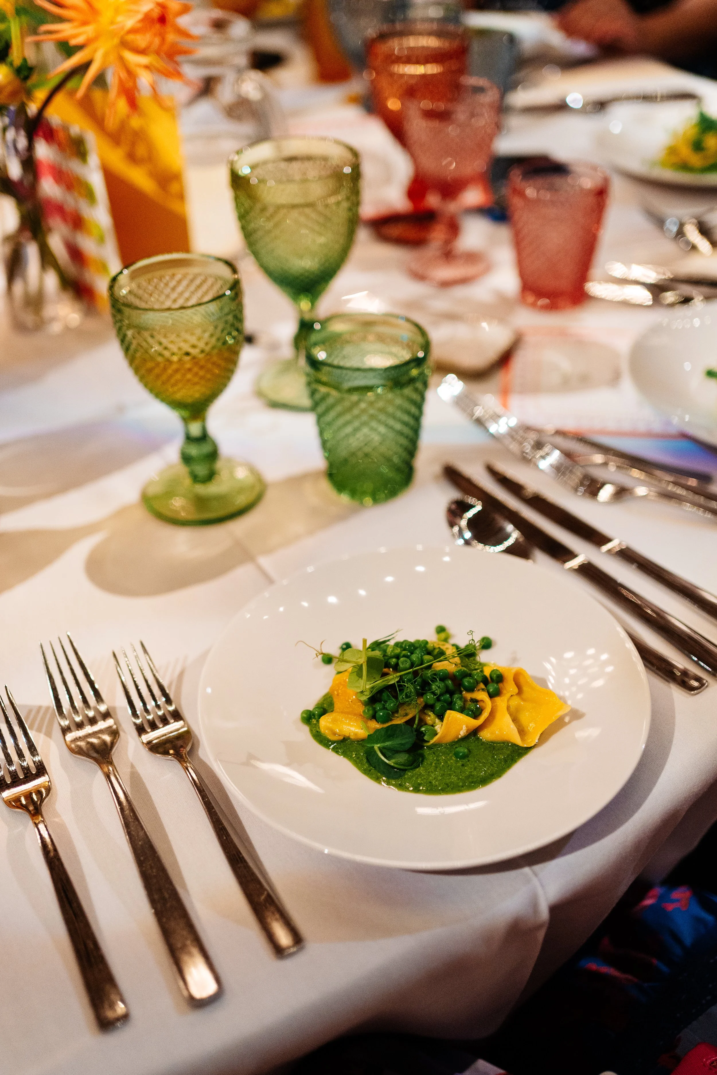 Wedding catering laid out on the wedding dressed table