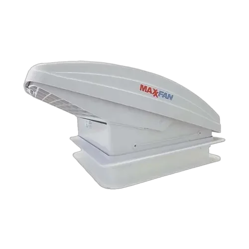 MaxxFan Deluxe with Rain Dome, Thermostat, Power Lift and Remote White