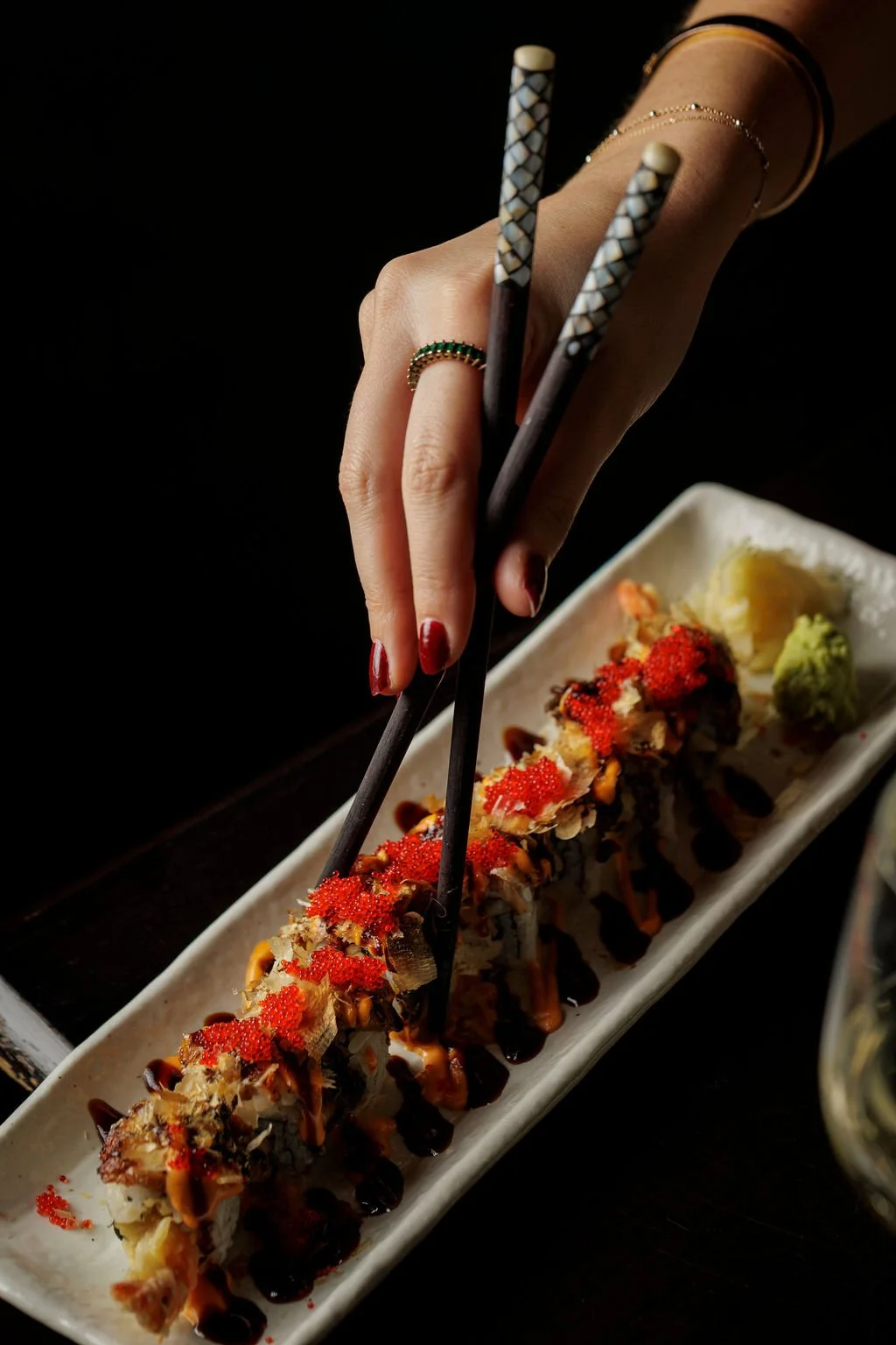 Dragon roll sushi at Ayllu, Paddington Central