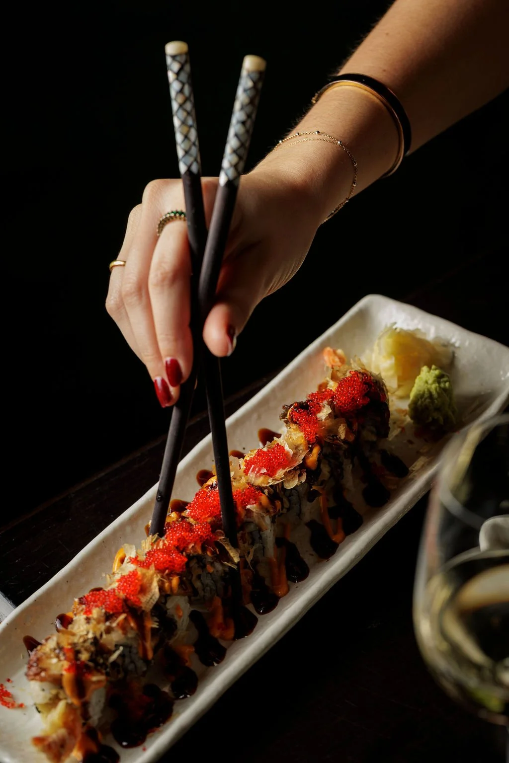 Dragon roll sushi at Ayllu, Paddington Central