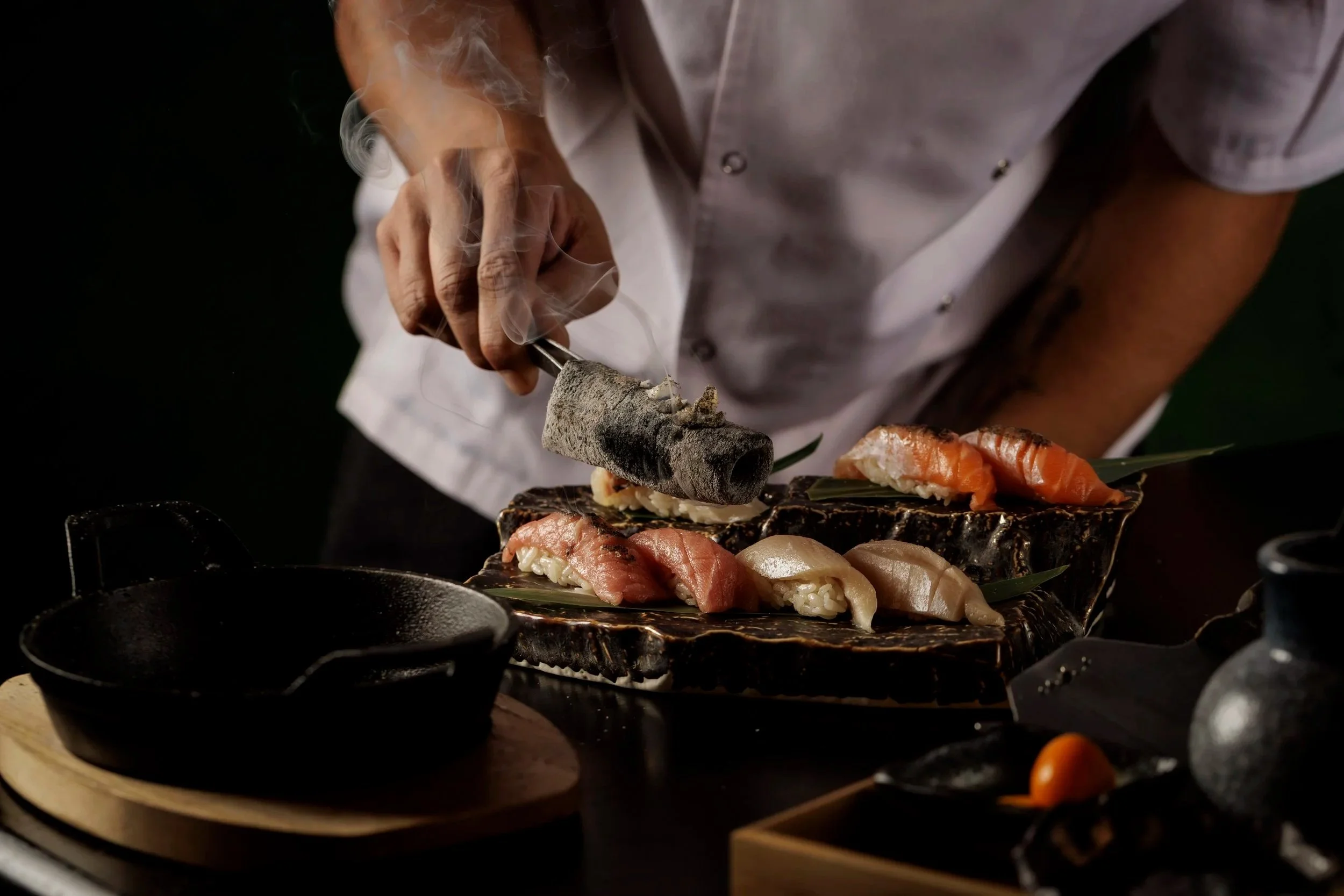 Dining table set for dinner at Ayllu Nikkei restaurant, Paddington London